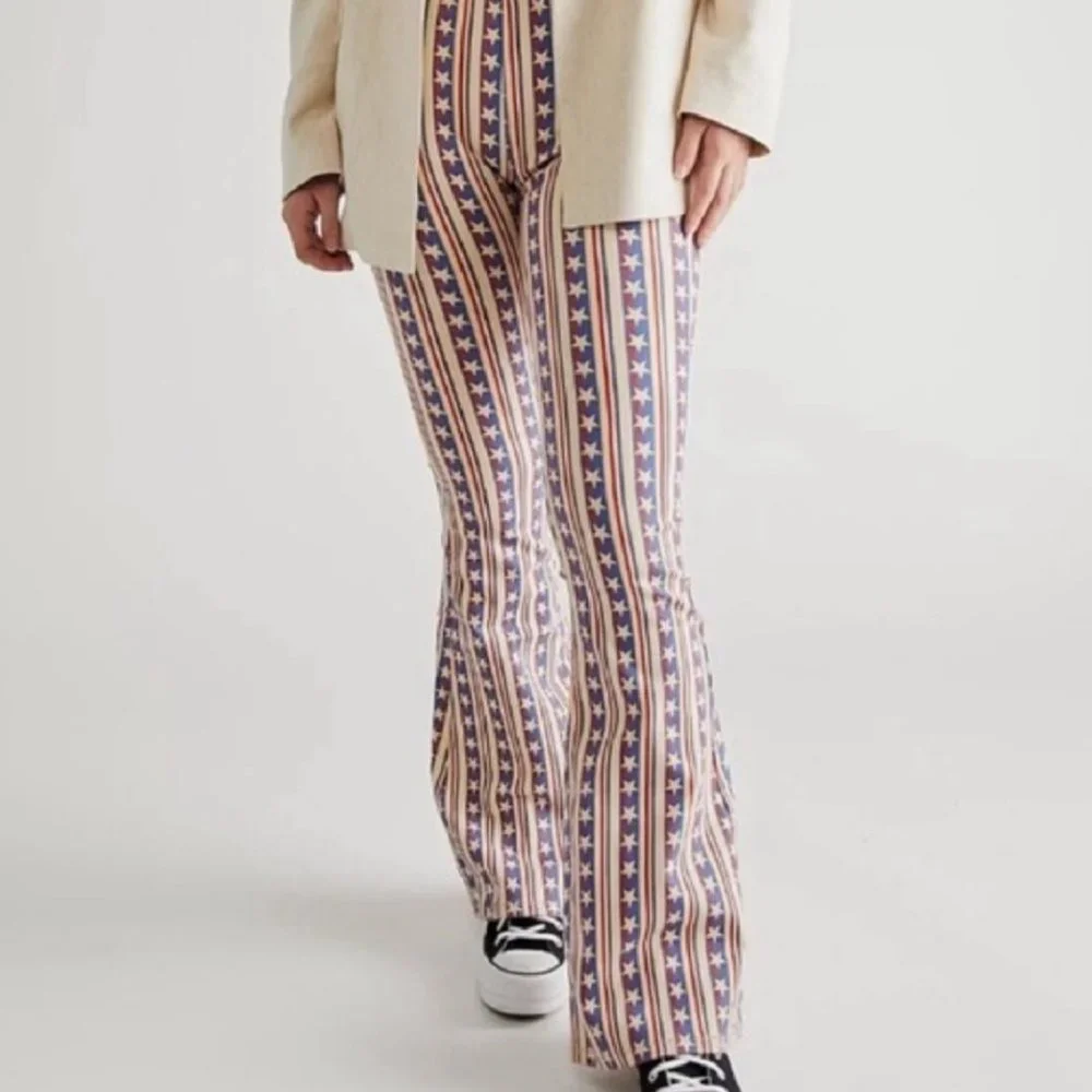 LAST PAIR !  Free People Stars Pants Penny Stripe Jeans American Flag USA - Picture 2 of 14